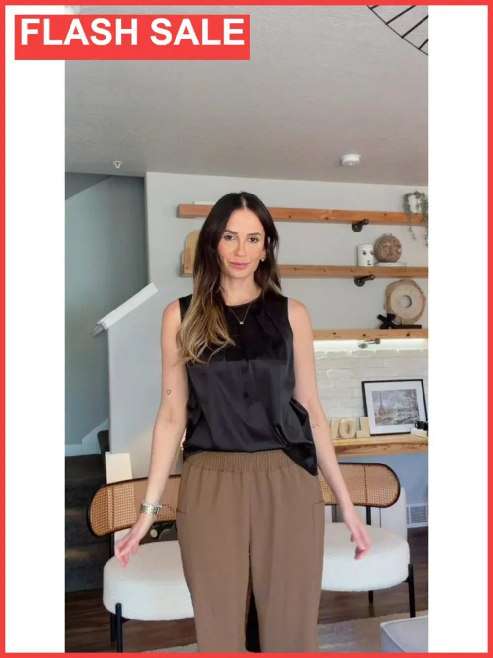 Silk Satin Tank Top Pleated Crew Neck Sleeveless Business Casual Blouse